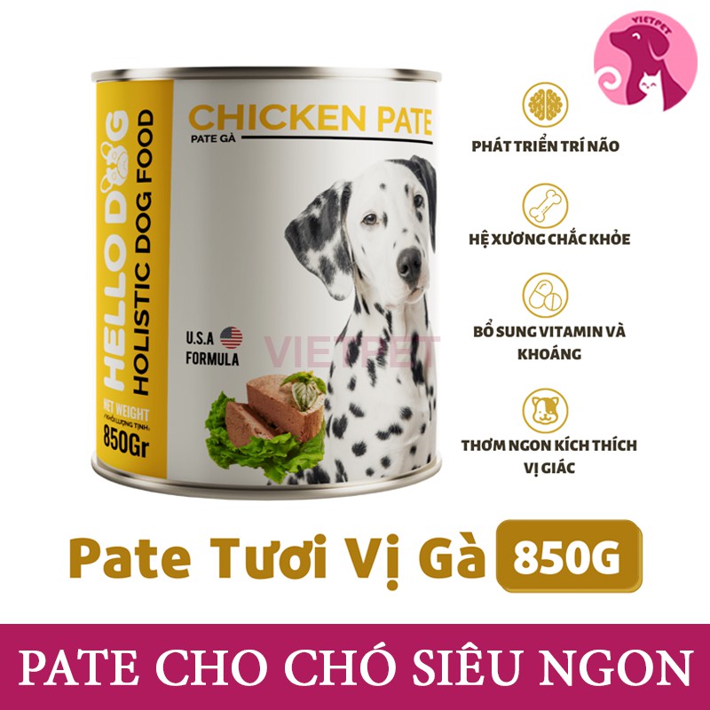 Patê cho chó Hello Dog (Pate làm từ thịt gà tươi) (Combo 5 hộp 190g &amp; lon lớn 850g)