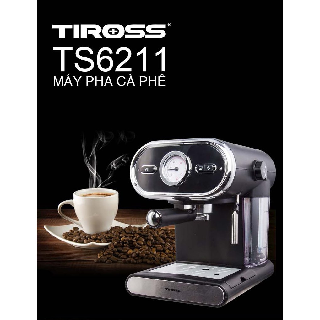 Máy Pha Cafe Espresso Tiross TS6211, Hàng Chính Hãng, Bảo Hành 12 Tháng