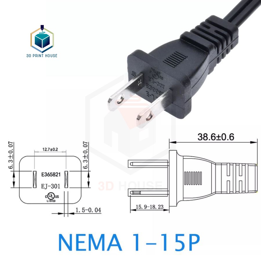 Cáp Nguồn 2 Chấu Nối Dài Đực Cái NEMA 1-15P đến 1-15R 10A 125V