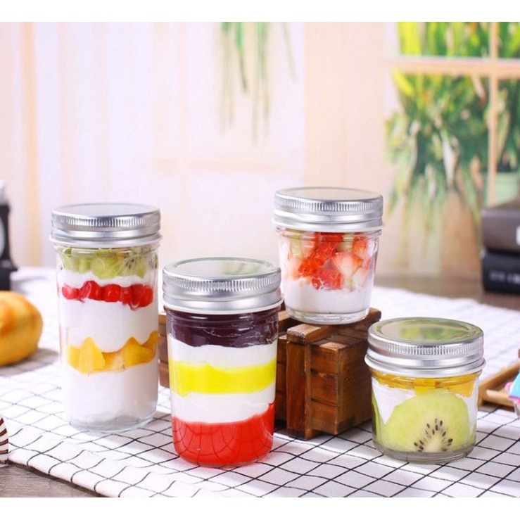 Hũ thủy tinh 350ml nắp bạc làm bánh plan, làm sữa chua, đựng mứt
