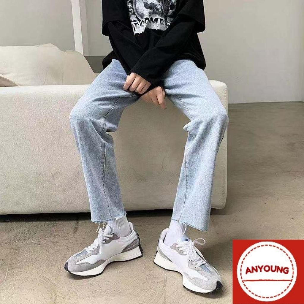 Quần Jean Nam Anyoung Quần baggy Nam Ống Suông Phong Cách Hàn Quốc - Kiểu Quần Bò Nam Nữ Cắt Gấu QD 306 Hottrend 2022