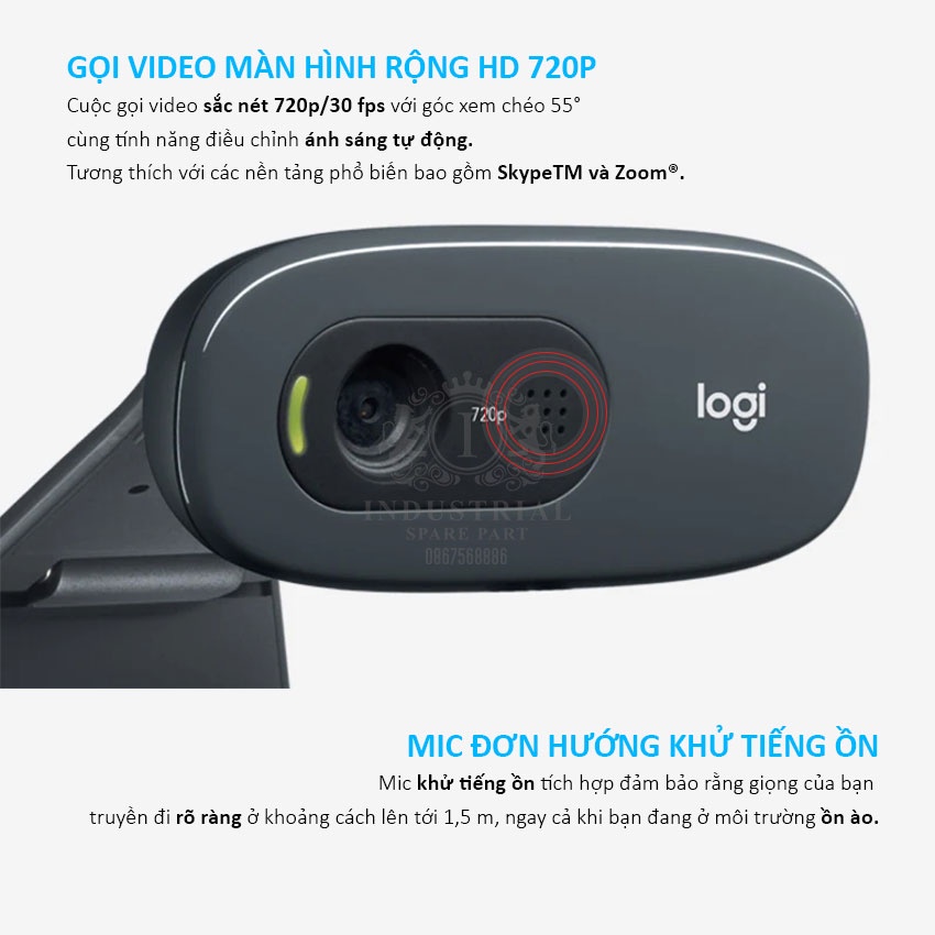 Webcam Logitech C270 HD Gọi Video, học online, họp trực tuyến, Webcam góc rộng với micro giảm tiếng ồn. Hàng chính hãng