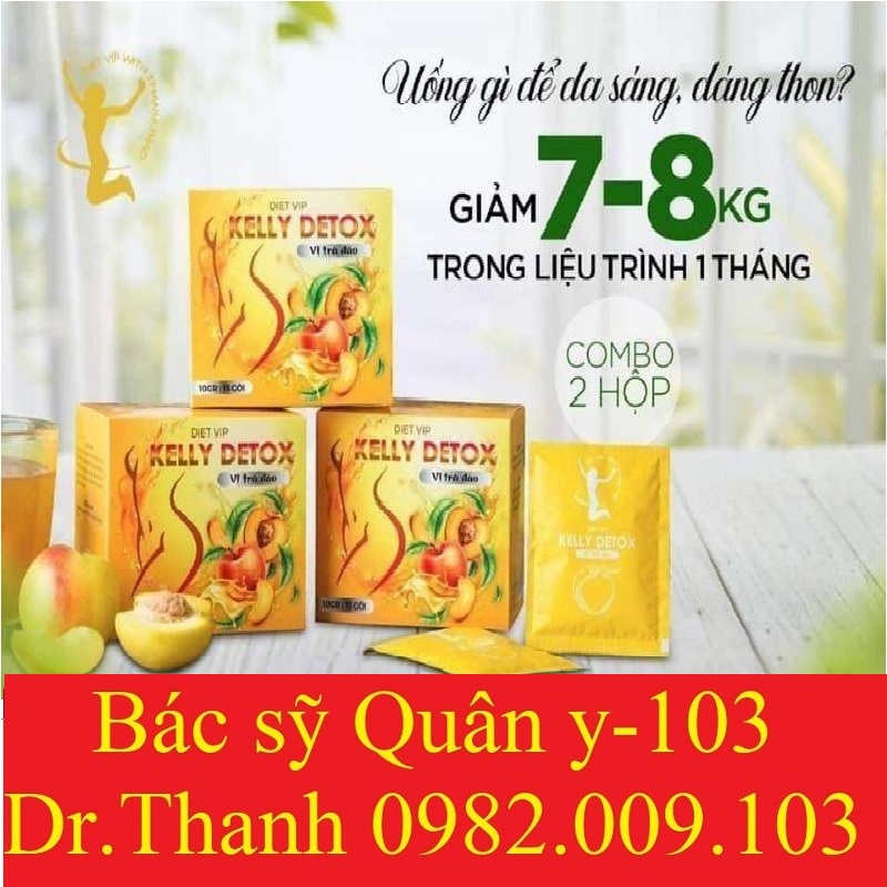 KELLY DETOX VỊ TRÀ ĐÀO giảm cân hộp 15 gói 10g [Chính Hãng] (bonus vị trà vang nho/vải/xoài/táo xanh/bí đao)