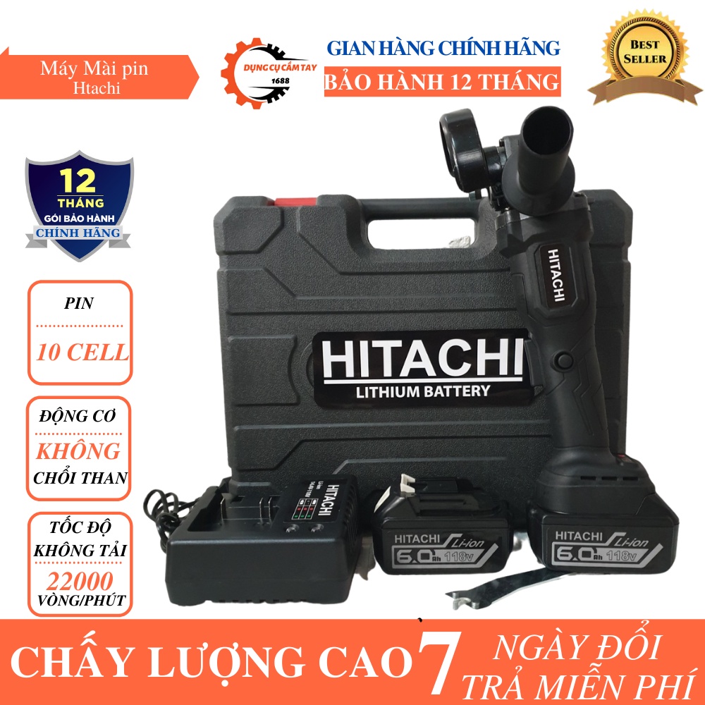 Máy mài pin hitachi 118V - Máy cắt cầm tay không chổi than hitachi - pin 10 cell cao cấp