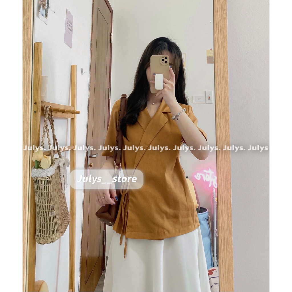 SET áo cổ vest thắt eo kèm chân váy (ảnh thật kèm video)