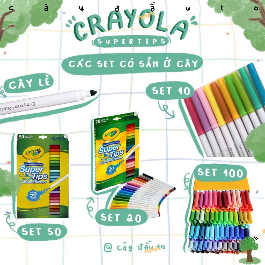 Bộ Bút Lông 10 Màu Crayola Super Tips Mỹ Cây Đầu To