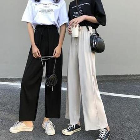 Quần ống rộng lưng cao vải lụa lạnh mỏng thời trang xuân hè dành cho nữ