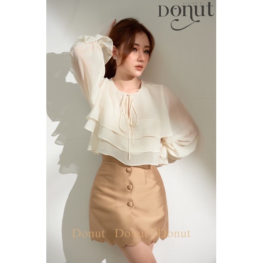 Set áo tơ tầng be chân váy nâu