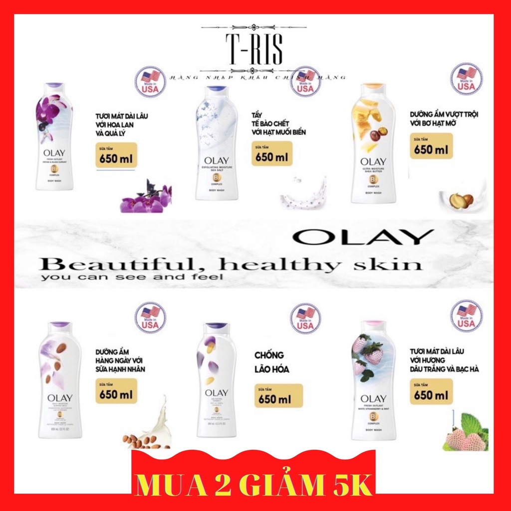 [650ml-364ml-USA] Sữa tắm Olay Mỹ 650ml -Hoa lan-Muối- Lan-hạnh nhân-vàng- ĐEN(LÃO HOÁ) - Nhập khẩu chính hãng