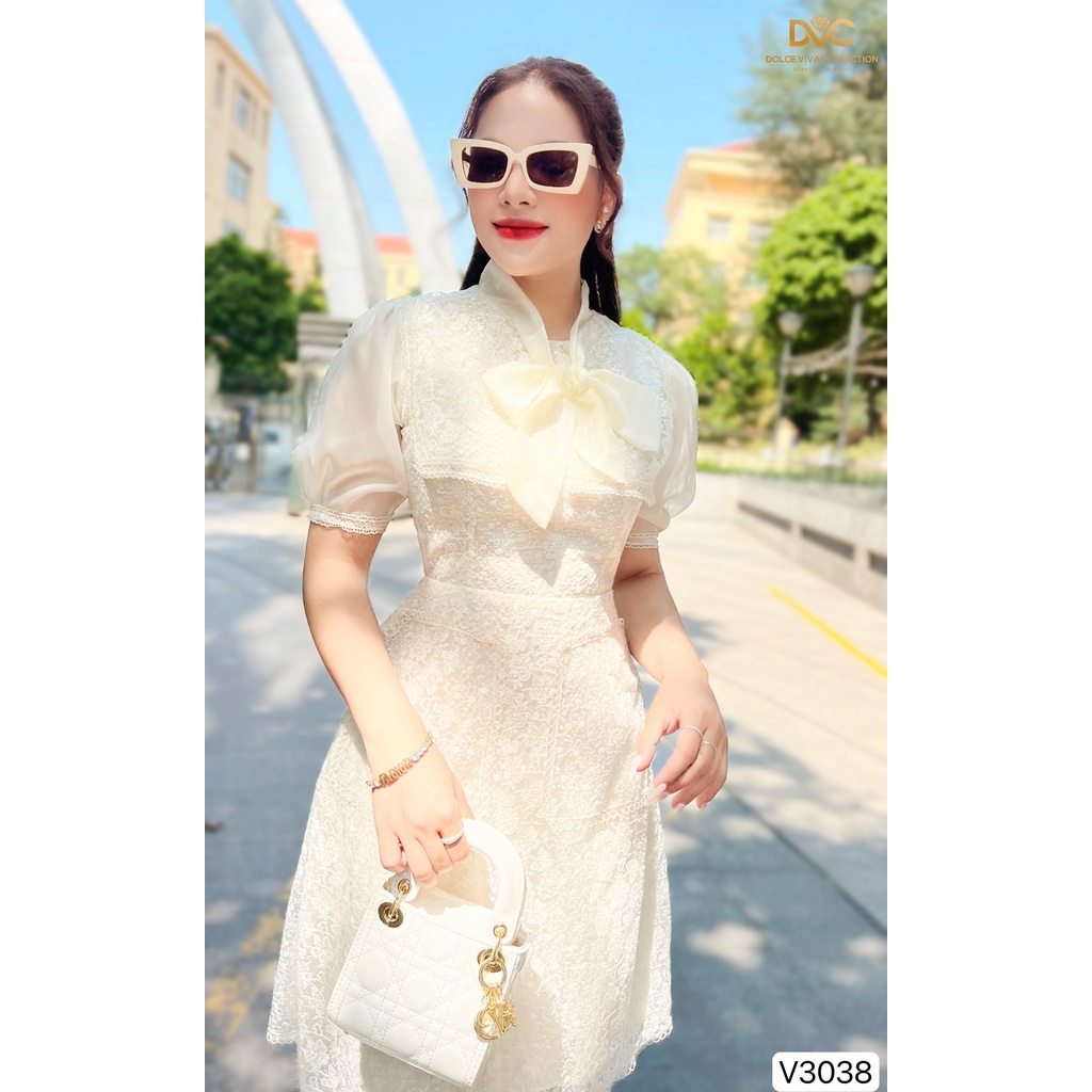 VÁY BE REN CỔ PHỐI NƠ THIẾT KẾ CAO CẤP V3038-DVC