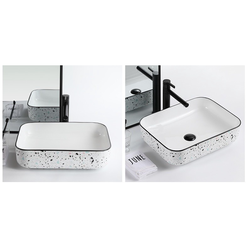 Chậu lavabo đặt bàn điểm hoạ tiết nhiều màu men nung cao cấp  bảo hành 10 năm