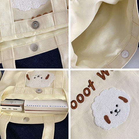 Túi Vải Canvas Đeo Vai Họa Tiết Hoạt Hình Xinh Xắn Dành Cho Nữ