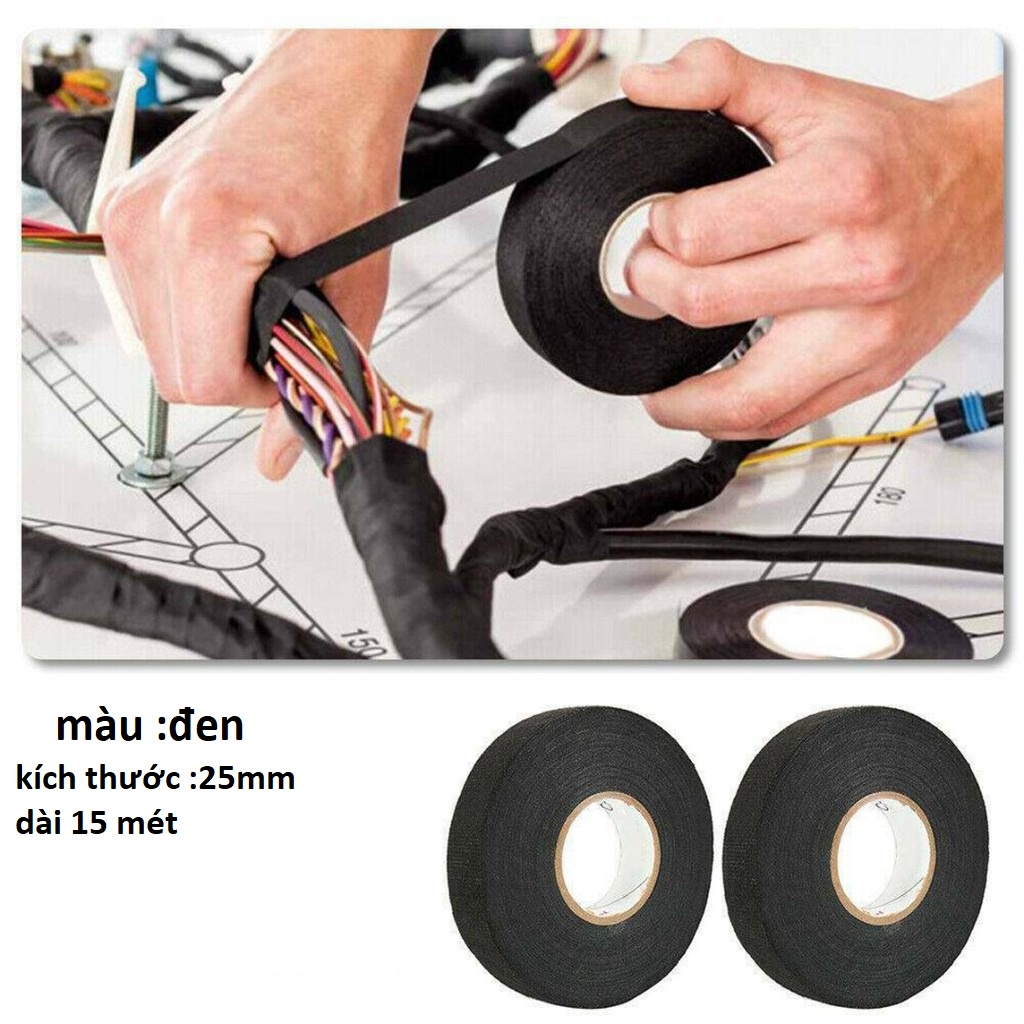 Cuộn Băng Keo Vải Quấn Dây Điện kích thước 25mm dài 15 mét