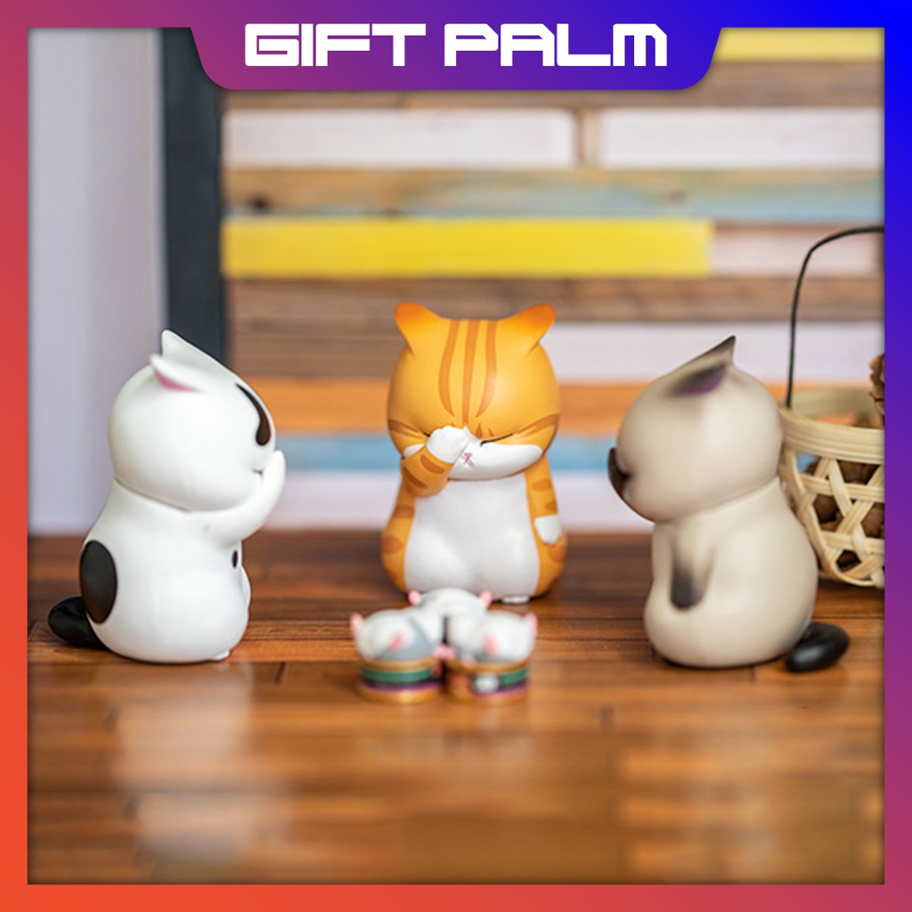 Mô hình mèo Gacha thất vọng dễ thương trang trí tiểu cảnh mini để bàn văn phòng đồ chơi trứng đáng yêu