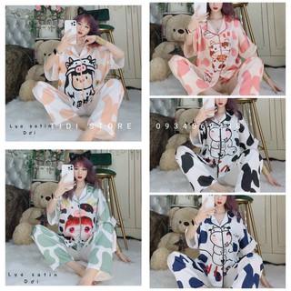 BỘ BÒ SỮA - Bộ đồ ngủ lụa pyjama bò sữa, tay dơi ngắn, quần dài,lụa latin, mềm mịn mát, mặc hè