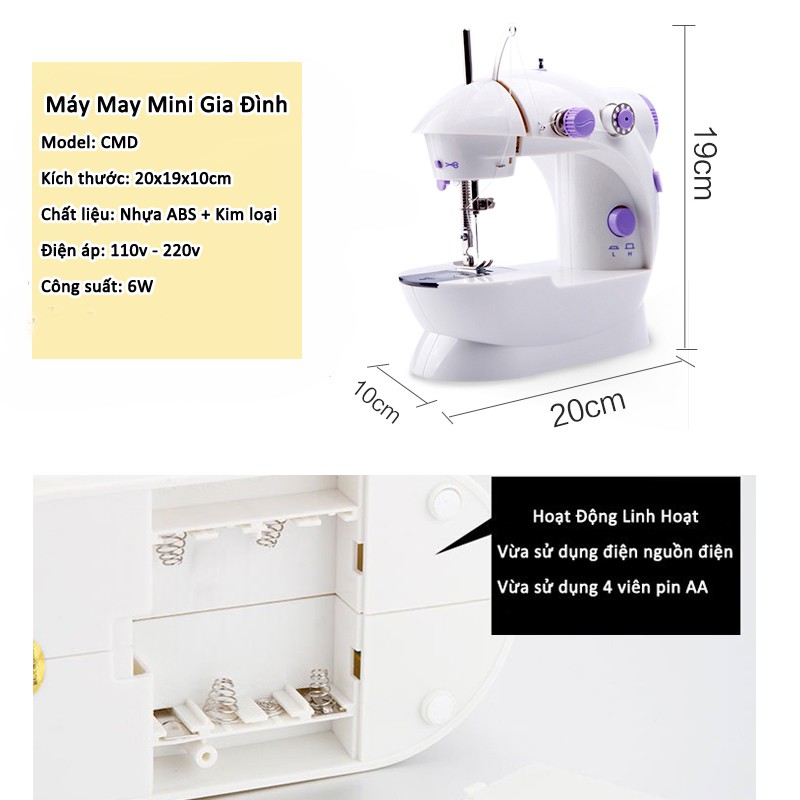 [HÀNG LOẠI 1] Máy Khâu Mini Gia Đình Tiện Dụng - Máy May Mini 2 Chế Độ Nhanh Chậm Có đèn LED - Tặng Kèm 4 Suốt Chỉ ,