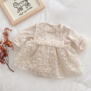 Romper tay dài lưới ren mùa xuân cho bé gái