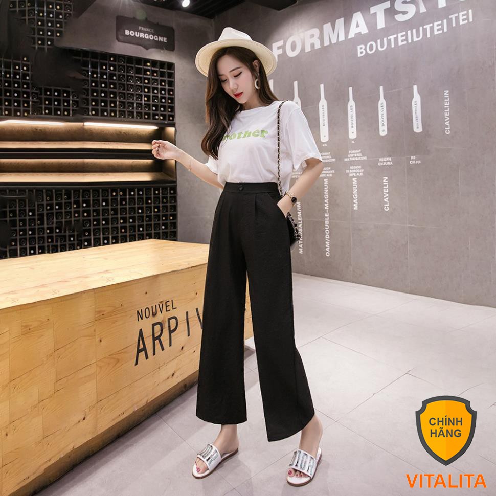 Quần đũi ống rộng - dáng dài 85cm phong cách Nhật Bản - Chất vải đũi xước mềm mại - Màu Đen Kem | BigBuy360 - bigbuy360.vn