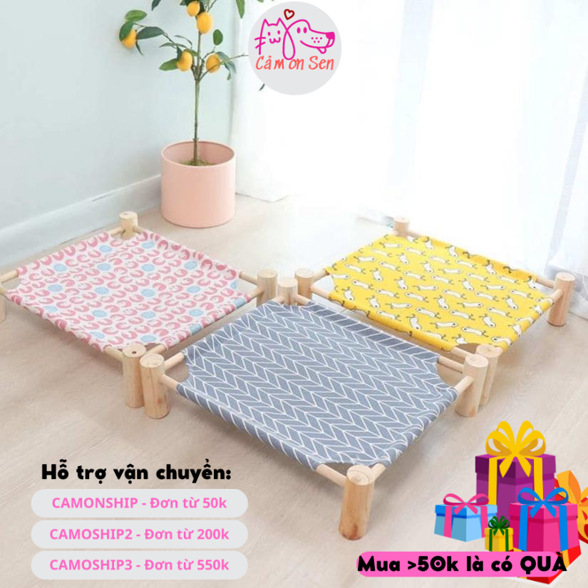 Giường cho chó mèo ECOPETS hàng Việt Nam chất lượng giường ngủ gỗ cao cấp dành cho thú cưng thay nệm cho chó mèo