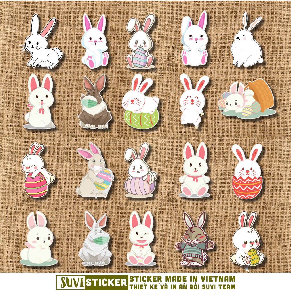 50 Sticker Thỏ chống nước sticker dán laptop, điện thoại, đàn guitar, mũ bảo hiểm, vali. MSP: A20