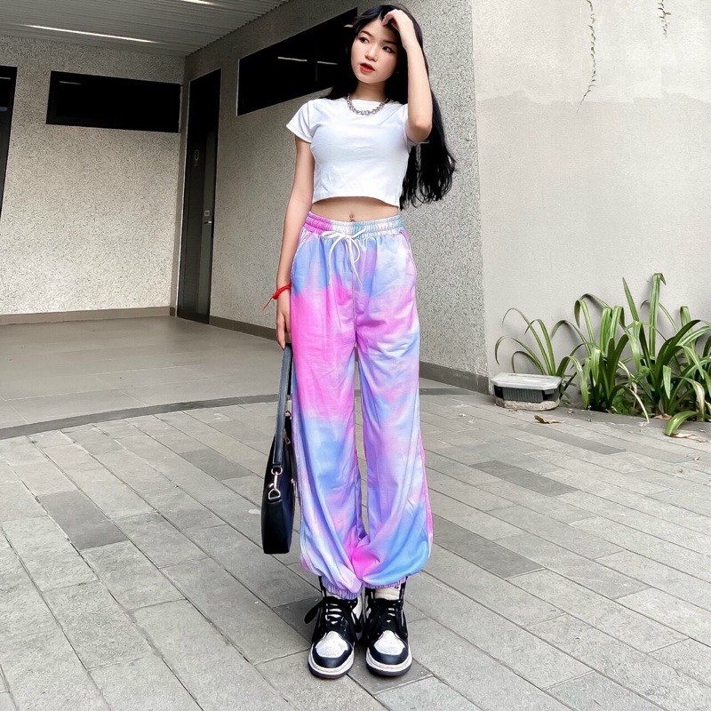 Quần Jogger Loang Màu Ống Rộng Bo gấu Unisex Nam Nữ - Quần Tie Dye