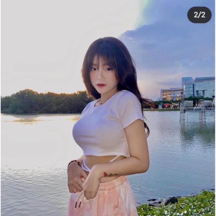 Áo thun croptop cổ tròn trơn kiểu cột dây eo cực xinh , chất thun bozip mềm mịn mát | BigBuy360 - bigbuy360.vn