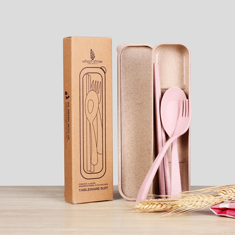 Bộ hộp 3 món thìa, đũa, nĩa lúa mạch bộ đũa muỗng cho dân văn phòng, học sinh an toàn tiện dụng 1601 Shop siêu thị 24/7