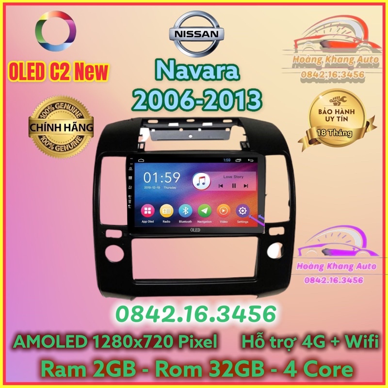 Màn hình Android OLED C2 New Theo Xe Navara 2006 - 2013, 9 inch kèm dưỡng và jack nguồn zin theo xe