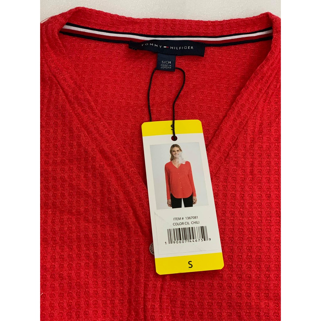 ÁO THUN LEN TAY DÀI NỮ TOMMY HILFIGER SIZE S MÀU ĐỎ