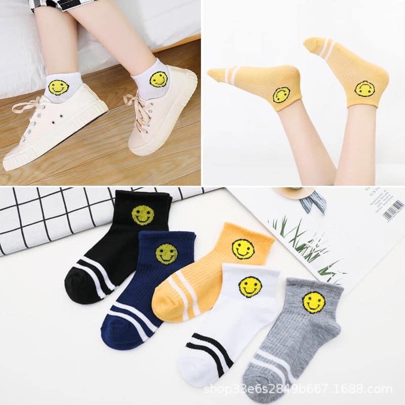 [TonaShoe] Tất Cổ Ngắn Hoạ Tiết Mặt Cười 5 Màu V02