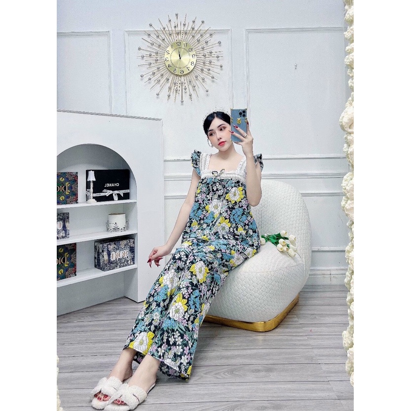 Đồ bộ mặc nhà pizama nữ quần dài họa tiết dễ thương chất vải mềm mại thoáng mát