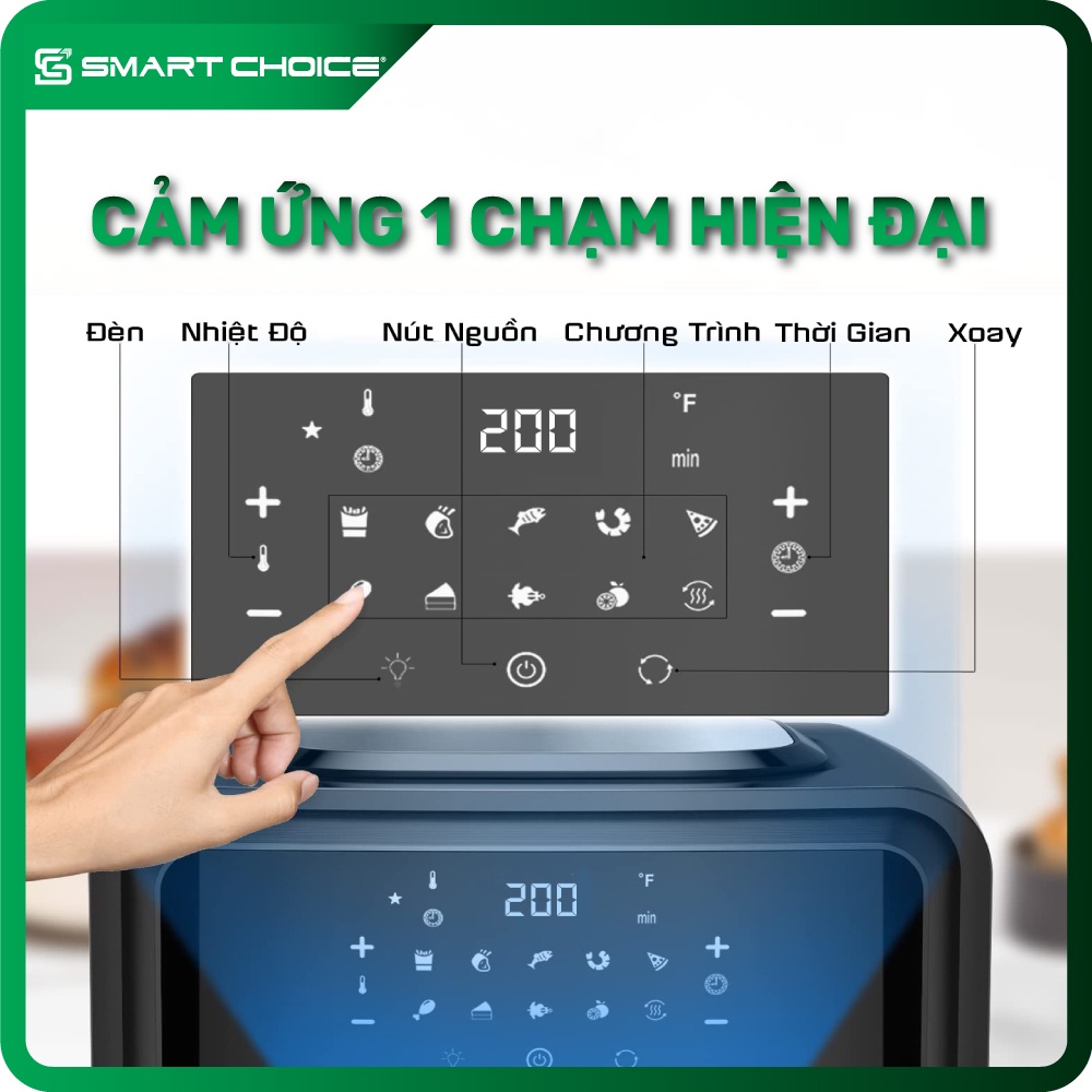 Nồi Chiên Không Dầu SMARTCHOICE 12L, Lò Chiên Không Dầu Điện Tử Cảm Ứng 10 Chế Độ Nấu