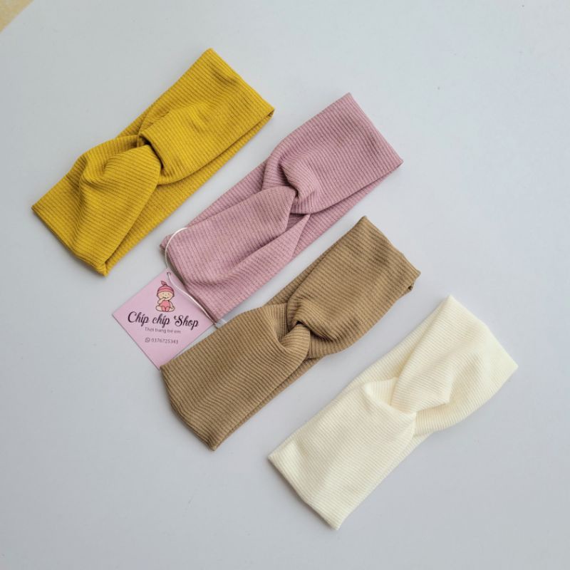 Turban , Băng đô xoắn chéo cotton  Hàn cho bé gái