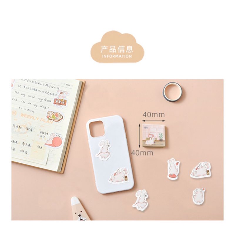 Hộp 45 hình dán sticker thỏ trang trí sổ M930