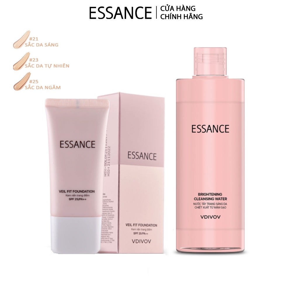 Conbo Kem nền bền màu che khuyết điểm toàn diện Essance Veil Fit Foundation 30ml và Nước tẩy trang sáng da 290ml