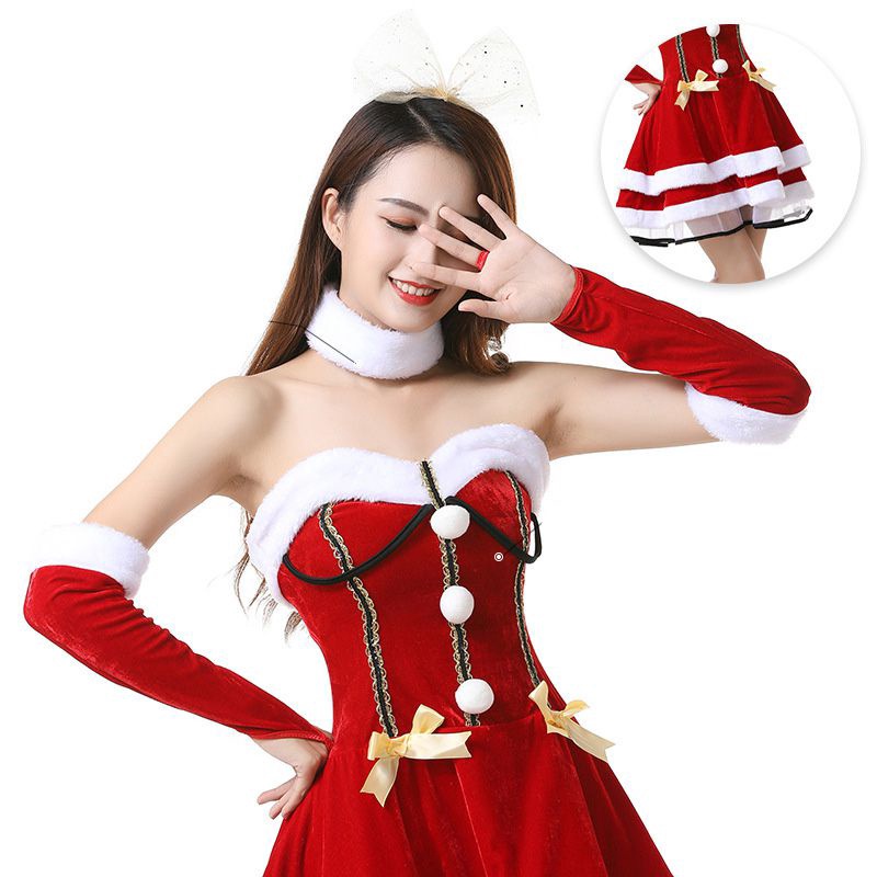 Đầm Đỏ Trễ Vai Hóa Trang Ông Già Noel Gợi Cảm Cho Nữ