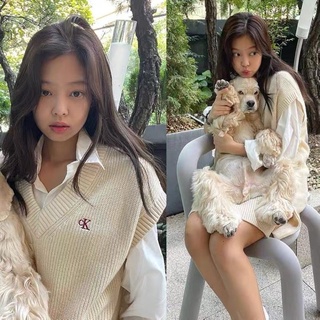 [SẴN SƠMI] Áo gile len CK màu kem giống Jennie Blackpink, Quỳnh Anh (wyn.anh)