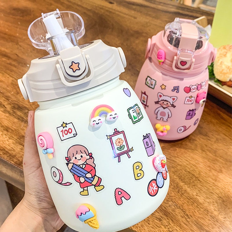 Bình Nước Bình Giữ Nhiệt Bình Giữ Nhiệt Cute Có ống Hút Inox 304 Không Rỉ An Toàn 1000ml,Cốc giữ nhiệt hai miện