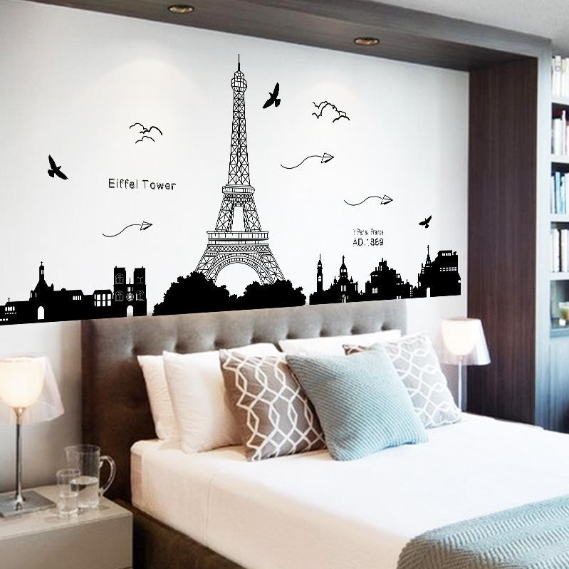 Decal dán tường thành phố Paris và tháp Eiffel xinh đẹp của nước Pháp