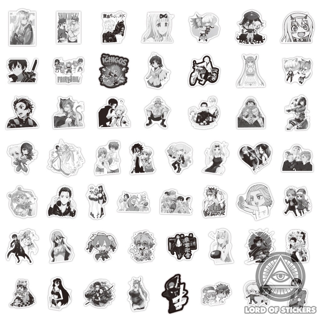 Set 200 Sticker Anime Manga Hình Nhân Vật Truyện Tranh Đen Trắng, Hình Dán Trang Trí Mũ Bảo Hiểm, Laptop, Xe, Vali, Sổ