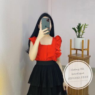 [ Ảnh Thật_ Hàng Sẵn] Áo Kiểu Chất Đũi Cánh Tiên , Cúc Thật.