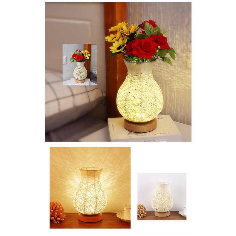 Đèn ngủ kiêm lọ hoa hình giỏ mây đan