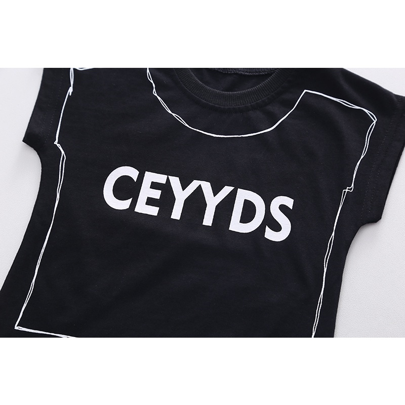 Bộ Áo Tay Ngắn In Chữ + Quần Short Vải Cotton In Họa Tiết Gấu Hoạt Hình Thời Trang Mùa Hè Cho Bé Kích Thước 80-120cm