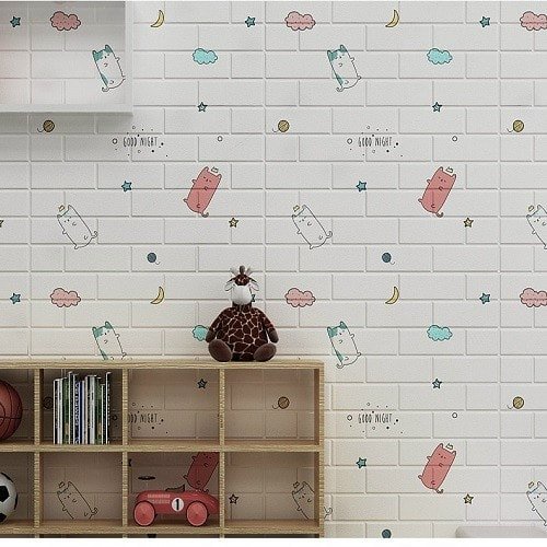 Xốp Dán Tường 3D Hoạt Hình Heo Kích Thước 70*77cm Sẵn Keo Bóc Dán