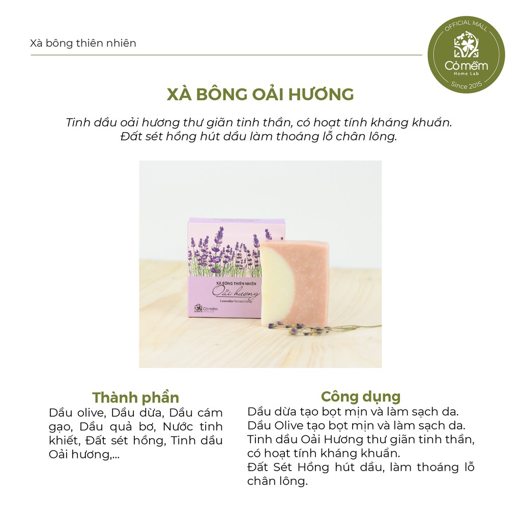 Xà bông Tắm Và Rửa Mặt Thiên Nhiên Oải Hương Lavender Thư giãn Cỏ Mềm 90g