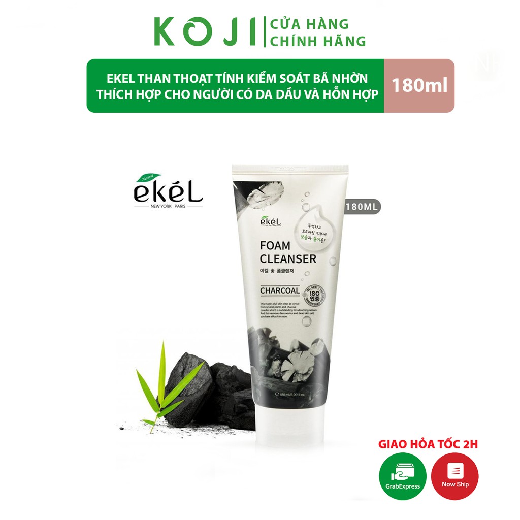Sữa rửa mặt than hoạt tính chính hãng Ekel Hàn Quốc 180ml làm sạch sâu kiểm soát bã nhờn thích hợp cho da dầu và hỗn hợp