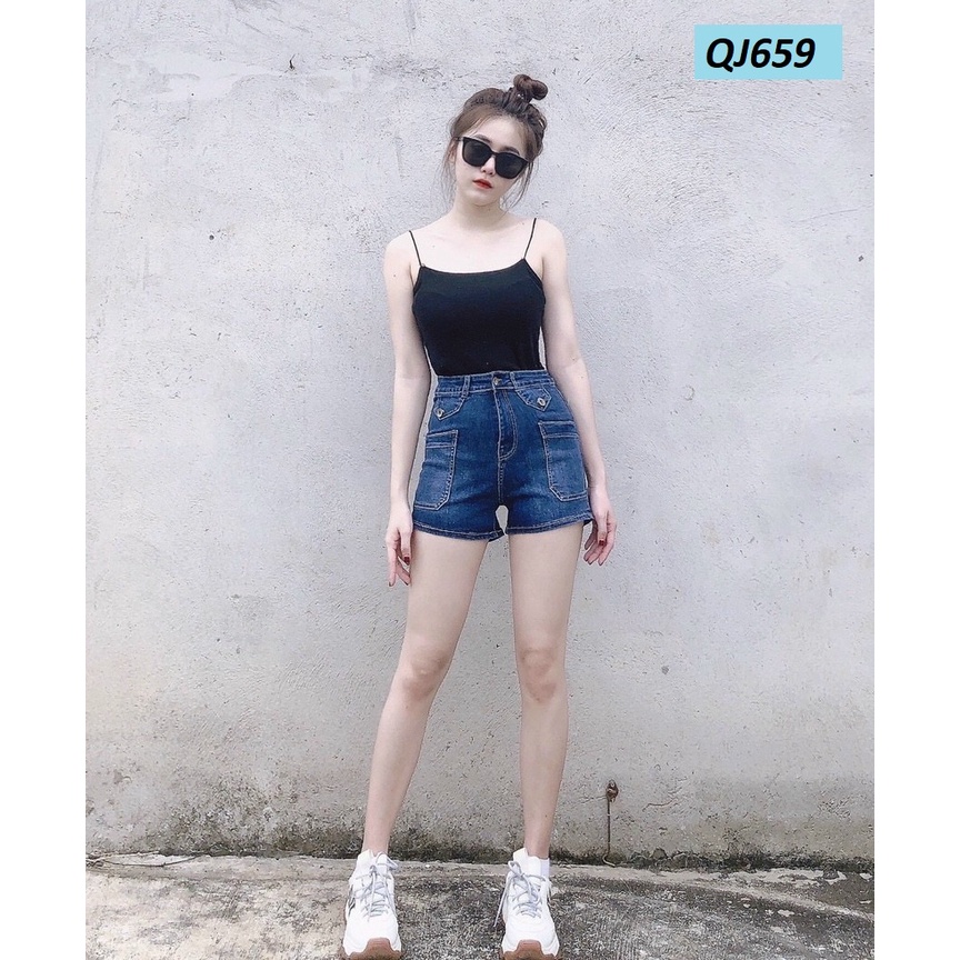 Quần đùi jeans lưng siêu cao co giãn ôm dáng QJ659