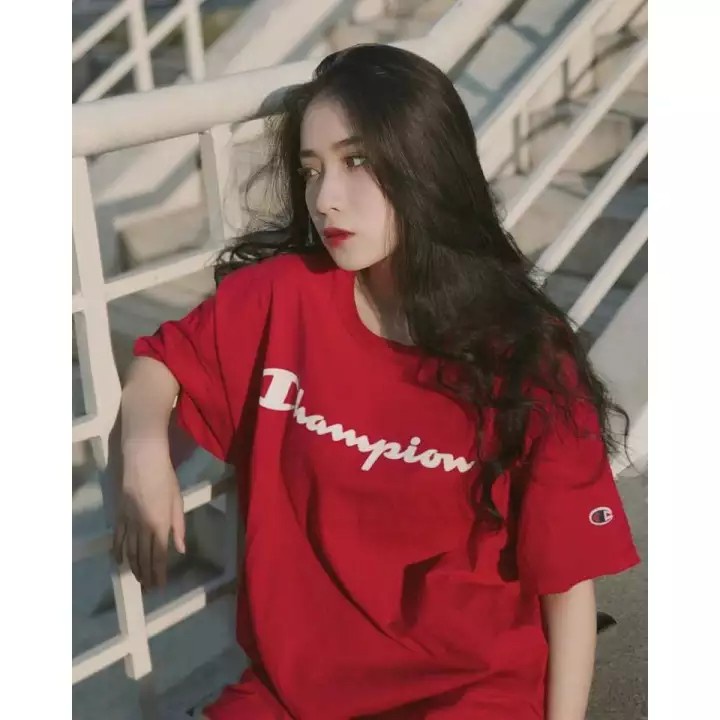 Áo thun tay lỡ CHAMPION Unisex nam nữ form rộng Oversize phong cách Ulzzang localbrand - Gin store