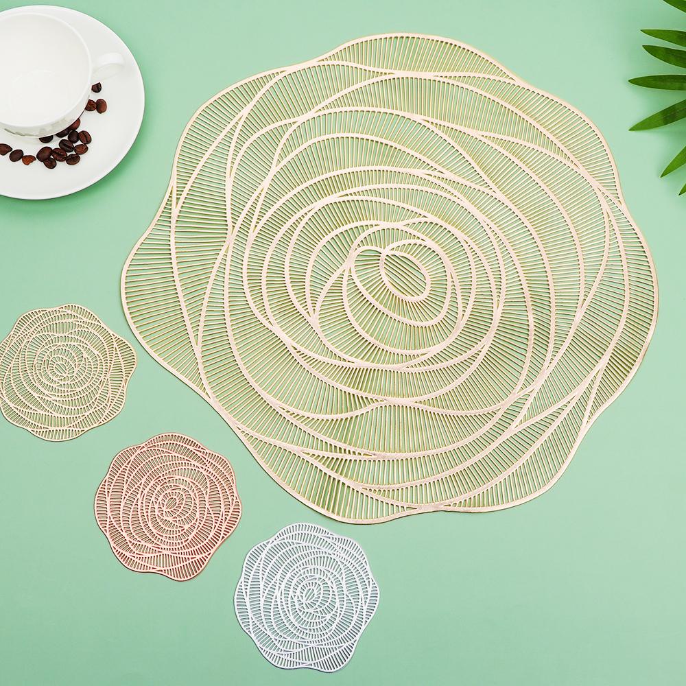 Tấm Lót Bàn Ăn Bằng PVC Mạ Đồng Hình Hoa Hồng Độc Đáo Trang Trí Bàn Cà Phê / Ngày Valentine