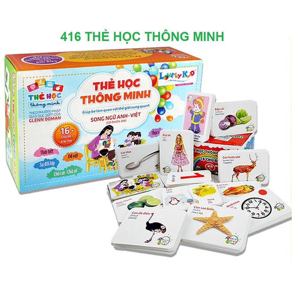 Bộ thẻ học thông minh 16 chủ đề cho bé - Bộ thẻ học flashcard 16 chủ đề 416 thẻ song ngữ Anh Việt